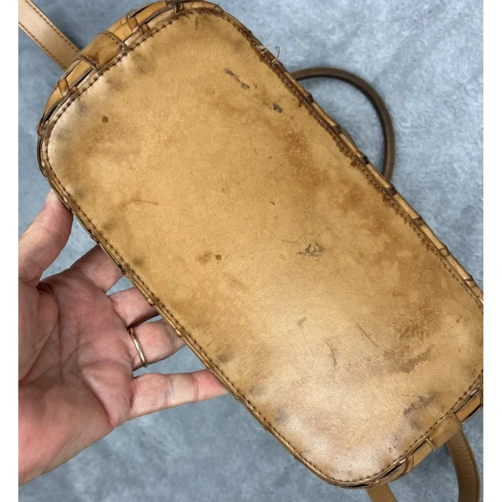 Vtg Fossil 75082 Leather Woven Crossbody Satchel Bag Caramel 1954 Collection